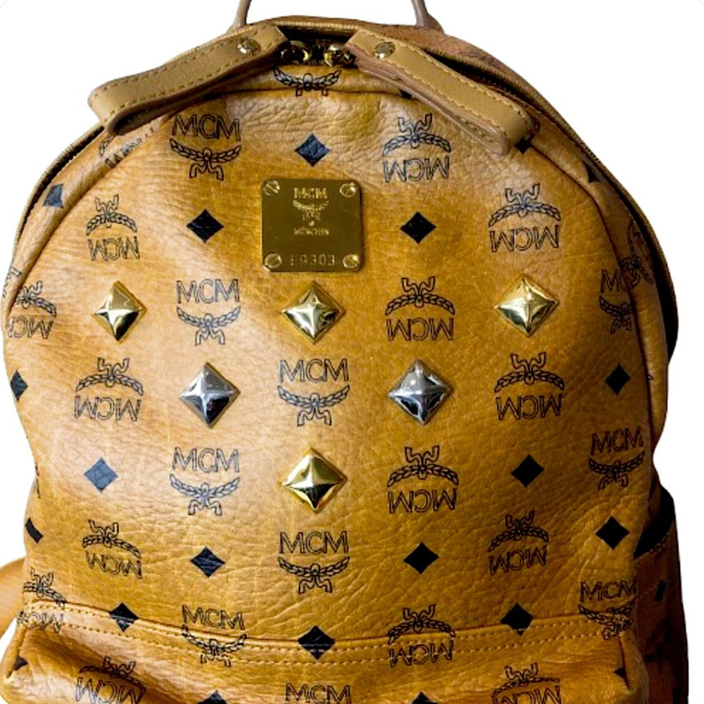 MCM Cognac Visetos Leather Studded Metallic Full Size Unisex Backpack